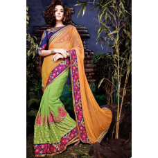 Marvelous Green Colored Embroidered Georgette Net Saree